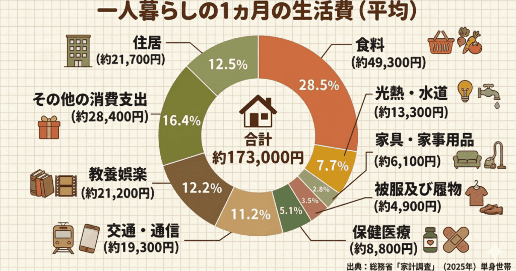 一人暮らしの1ヵ月の生活費(平均)